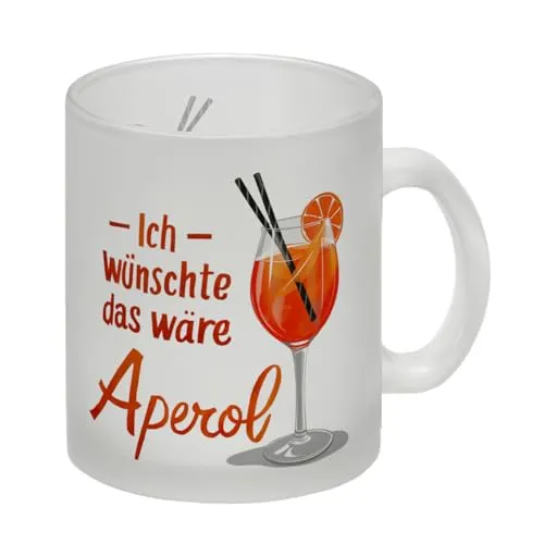 Ich wünschte das wäre Aperol Glas Tasse orange-rötlicher Cocktail mit Orangenscheibe und Strohhalm Illustration eines erfrischenden Getränks im Glas Tasse