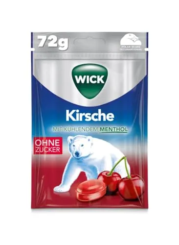 WICK Kirsche und Eukalyptus ohne Zucker – Wohltuendes Hustenbonbon mit Sauerkirschsaft und Eukalyptusöl für ein tiefes Atemerlebnis – 1er Pack (1 x 72 g)