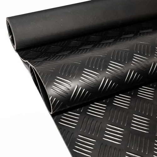 ANRO Gummimatte Riffelmatte Meterware 3mm Riffelblech Gummiläufer Riffelblechmatte als Werkstattboden, Bodenbelag, Werkbank Auflage, Gummi Matte für Anhänger, Garage Schwarz 100 x 100cm