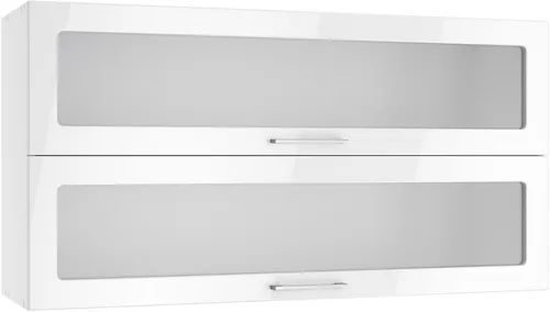 Klapphängeschrank KOCHSTATION "KS-Milan", hochglanz weiß, 110cm - Einbauküchen-Komponenten mit eleganter Rahmenfront und satiniertem Glas für eine hochwertige Optik, ideal für moderne Küchen.