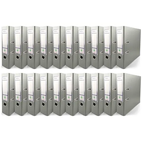 Netuno 20x Aktenordner DIN A4 Grau Ekobox 2-Ring-Mechanik 8cm Kunststoff Büroordner Ringmappe PP farbig breit