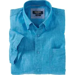 Franco Bettoni Leinenhemd leicht und kühl in Grün 45-46 - Modisches Leinenhemd in unifarbenem Design, ideal für warme Tage. Mit Button-down-Kragen und Brusttasche, sorgt für hohen Tragekomfort. Maschinenwaschbar und pflegeleicht.