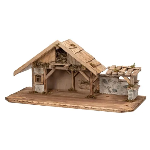 cm Weihnachtskrippe mit Verzierung aus Holz und Gips, groß 70 cm - Krippen für Weihnachten, stilvolle Holz- und Gipsverzierung, ideal als festlicher Blickfang in der Weihnachtszeit.