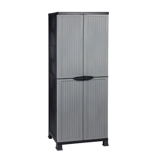 Haushaltsschrank Universalschrank Noble mit 3 verstellbaren Böden - Praktischer Kunststoffschrank mit 2 Türen und verstellbaren Böden. Ideal für Flur, Arbeitszimmer oder Keller. Modernes Design in Grau, freistehend und platzsparend.