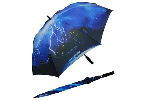 iX-brella XXL Stockregenschirm mit Gewitter-Motiv – Automatik - Großer 130 cm Regenschirm mit stabilem Fiberglasgestell und Softgummigriff. Ideal für unbeständiges Wetter, leicht zu bedienen dank Auf-Automatik.