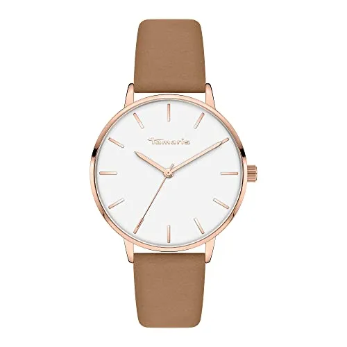 Tamaris Armbanduhr TT-0058-LQ IP Roségold - Elegante Armbanduhr für Damen mit klassischem Look, IP Roségold Metallgehäuse, kratzfestem Mineralglas und leicht wechselbarem Lederarmband.