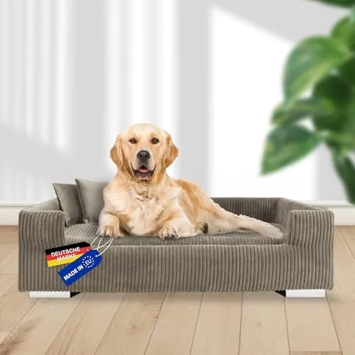 Rohrschneider Hundesofa – Luxuriöses Hundebett aus Cord für große Hunde - Hochwertiges Hundebett in Taupe, 90 x 57 x 26 cm, mit abnehmbarem Bezug für einfache Reinigung. Der hohe Rand und der strapazierfähige Cordstoff bieten optimalen Liegekomfort und ein edles Wohnambiente.