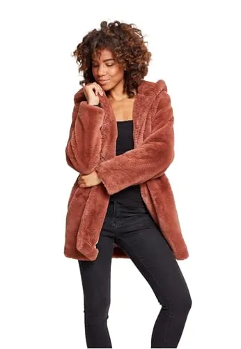 Urban Classics Ladies Hooded Teddy Coat - Kuscheliger Damenmantel in Darkrose, XXL - Funktionsjacken mit weichem Fake Kaninchenfell, Kapuze und praktischen Seitentaschen für ultimativen Komfort und Stil in der kalten Jahreszeit.