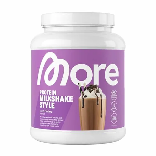 MORE Protein Eiskaffee 600 g - Hochwertige Eiweißmischung für Muskelaufbau - Mehrkomponenten Proteine mit cremiger Konsistenz, ideal für Muskelaufbau und -erhalt, hergestellt in Deutschland und mit Laktase für optimale Verträglichkeit.