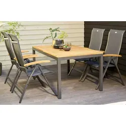 HARTMAN Alice/South Wales Garten-Essgruppe, xerix/natur, Alu/Teak/2x2 Textilen, 150/210x90 cm, 4 Klappstühle