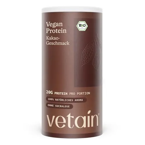 VETAIN Vegan Protein Pulver 600 g - Rein pflanzlich, ohne Zucker - BIO-zertifiziertes Proteinpulver aus Erbsen-, Reis- und Hanfprotein für bis zu 23g pflanzliches Eiweiß pro Portion. Ideal für Shakes und Rezepte, laktosefrei, glutenfrei und sojafrei.