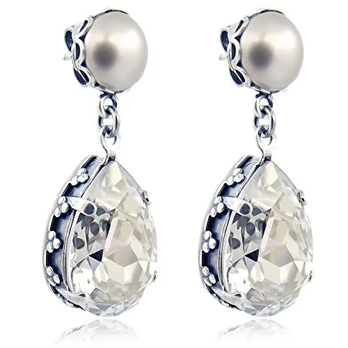 Jugendstil Ohrringe Silber mit Markenkristallen NOBEL SCHMUCK