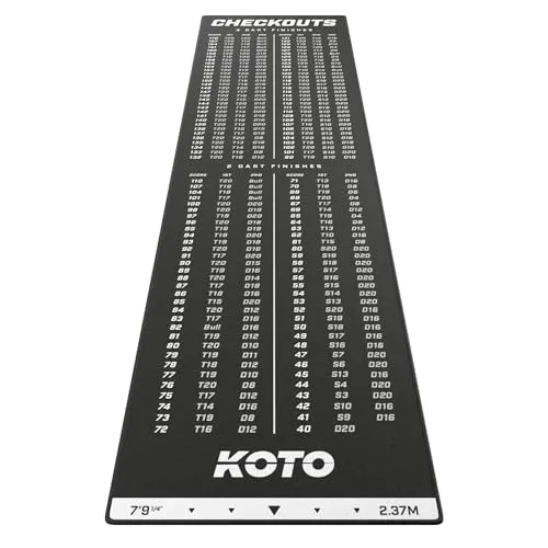 KOTO - Carpet Checkout Schwarz, 237x60cm Dartmatte, Professionelle Dartmatte zum Schutz des Bodens und der Dartpfeile, Mit Score-Indikation und Oche, Die Rechenhilfe Macht Ihnen das Rechnen Einfacher!