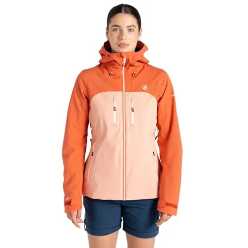 Dare 2b Diverging AEP Damenjacke – Wasserdicht & Bewegungsfreundlich, Burnt Sienna Shrimp, Größe 42 - Wasserdichte Damenjacke mit innovativer AEP Kinematik-Technologie für optimale Bewegungsfreiheit. Ideal für aktive Tage, mit verstellbarer Kapuze und belüftenden Reißverschlüssen.