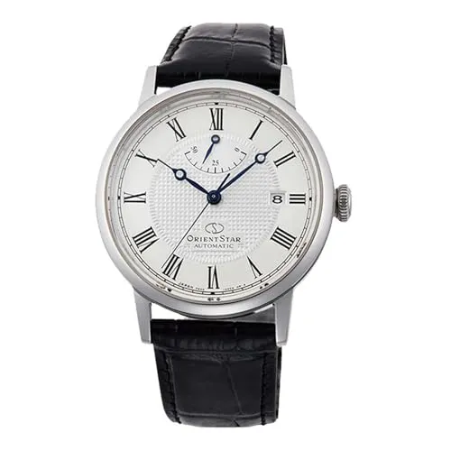 Orient RE-AU0002S00B Herren Uhr - Elegante Armbanduhr für Herren mit schwarzem Lederarmband und silbernem Edelstahlgehäuse. Automatisches Uhrwerk und 5 ATM wasserdicht, ideal für jeden Anlass.