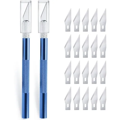 Stück Cutter für DIY Art Work Cutting, Skalpell mit 20 Ersatzklingen, Bastelmesser Cuttermesser Hobbymesser Schnitzmesser Caving, Skulptur, Fensterfolie, Lackschutzfolien (Blau) 2