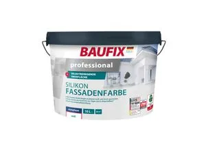 BAUFIX professional Silikon Fassadenfarbe 10 Liter - Außenwand Farbe - Lacke, selbstreinigende Oberfläche und Abperleffekt für langlebigen Schutz und ansprechende Optik.
