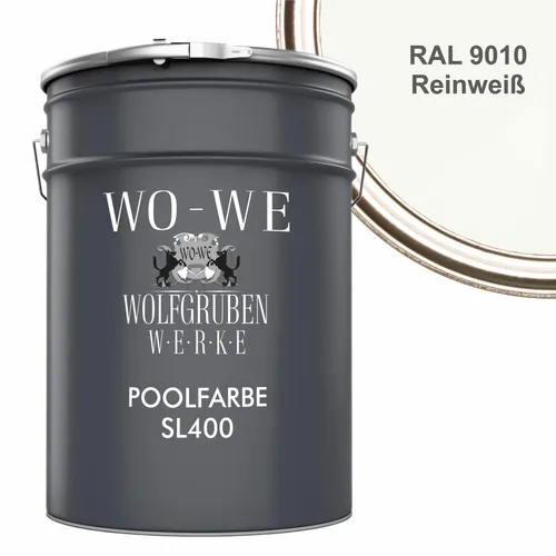 WO-WE SL400 Schwimmbadfarbe - Wasserbeständige Poolfarbe, Seidenmatt, 1-20L - Die SL400 Schwimmbadfarbe von WOLFGRUBEN WERKE bietet eine schnelle Trocknung und hohe Wasserbeständigkeit. Ideal für Beton und Folien, kratz- und schlagfest sowie geruchsarm – perfekt für langlebige Beschichtungen.