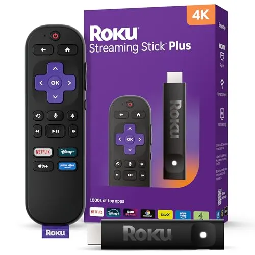 Roku® Streaming Stick™ Plus 2025 - 4K HDR Streaming für TV mit Voice Remote - Media-Streaming-Client mit brillantem 4K-Bild und HDR-Farbe. Genießen Sie kostenlose Filme, Shows und Live-TV – alles in einem kompakten Design ohne Kabelsalat!