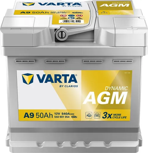 Varta AGM 12V 50Ah 540A Starterbatterie für ALPINA BMW DACIA - Hochleistungs AGM Starterbatterie mit 50Ah und 540A Kälteprüfstrom, ideal für zuverlässigen Motorstart und optimale Fahrzeugleistung.