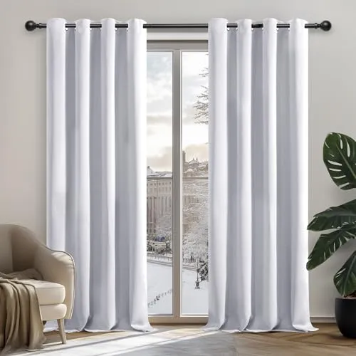 Deconovo Verdunkelungsgardine mit Ösen, 2er Set, Silber Grau 214x132 cm - Schiebevorhänge für Schlafzimmer, OEKO-TEX-zertifiziert, bieten besten Lichtschutz und Lärmdämmung für ungestörten Schlaf.