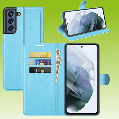 Für Samsung Galaxy S21 FE Handy Tasche Blau Etuis Kunst-Leder Cover Hülle Schutz