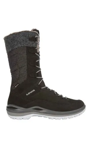 Lowa Winterstiefel Alba III GTX - Wasserdichte Damenstiefel in Schwarz/Grau - Wanderschuhe mit GORE-TEX-Partelana-Futter für warme Füße und seitlichem Reißverschluss für einfachen Einstieg, ideal für kalte Wetterbedingungen.