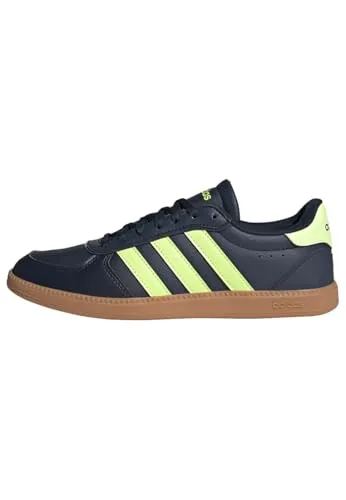 adidas Women's Breaknet Sleek Schuh – Legend Ink/Hi-Res Yellow - Stylischer Sneaker mit regulärer Passform und schnürbarem Design. Das Obermaterial aus Synthetikleder sorgt für Komfort und Langlebigkeit.
