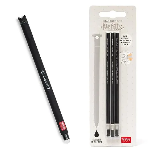 LEGAMI - Radierbarer Gelschreiber, Kugelschreiber zum Entfernen der Tinte, ohne das Blatt zu verbrauchen, Schwarze hitzeempfindliche Tinte, 0,7 mm Spitzendurchmesser, Motiv Katzen