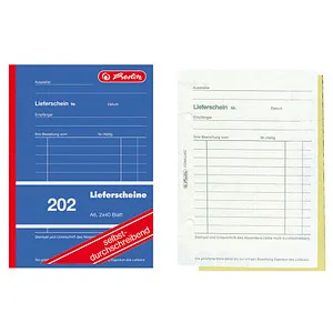 Herlitz Lieferscheinbuch 202 - A6, selbstdurchschreibend - Formularbuch A6 für Liefer- und Empfangsscheine, 2 x 40 Blatt mit Micro-Perforation und stabiler Klebebindung. Ideal für professionelle Dokumentation im Büro.