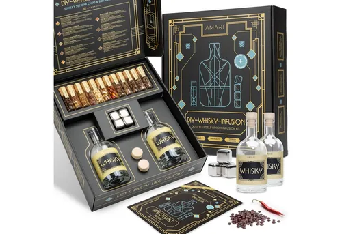 Amari Geschenkbox ® - DIY Whisky Set zum Selbermachen - Aufbewahrungsboxen für Whisky-Liebhaber, inklusive hochwertigem Zubehör für ein individuelles Geschenk.