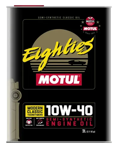 MOTUL CLASSIC EIGHTIES 10W-40 Motoröl 2 Liter - Halbsynthetisches Motoröl für Oldtimer und Youngtimer, API SL freigegeben, sorgt für optimalen Schutz und Leistung bei klassischen Fahrzeugen.
