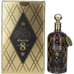 NONINO DISTILLATORI Grappa Riserva 8 Jahre - Edler Tresterbrand in Geschenkverpackung - Tresterbrand Nonino Riserva 8 Jahre, 43% vol. - Vollmundiger Genuss mit Aromen von Aprikose, Gewürzen und Schokolade, ideal als Abschluss eines Essens oder zum Genuss mit Freunden.