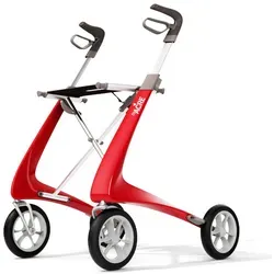 Carbon Ultralight Komfort Rollator erdbeerrot - leichtester Rollator der Welt mit nur 4,8 kg, ergonomische Griffe und integrierte Sitzfläche für mehr Komfort