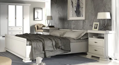 Bettanlage Kora 5-tlg Doppelbett mit Nachttischen 180x200cm - Schlafzimmermöbel-Set mit Lattenrost und praktischen Schubladen, ideal für rustikale Einrichtungsstile.