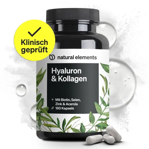 Hyaluronsäure Kollagen Komplex - 180 Kapseln - Nahrungsergänzungsmittel mit Biotin, Selen, Zink und Vitamin C aus Acerola für gesunde Haut und Gelenke - Laborgeprüft und rezeptfrei.