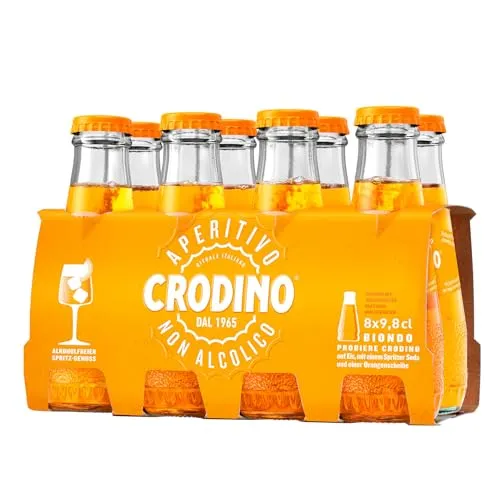 Crodino alkoholfreier Aperitif – 8 x 98 ml italienischer Genuss ohne Alkohol - Lebensmittel – Erlebe den original italienischen Aperitif Crodino, hergestellt aus über 30 Kräutern und Fruchtextrakten. Ideal für gesellige Anlässe und perfekt portioniert in stilvollen Glasflaschen.