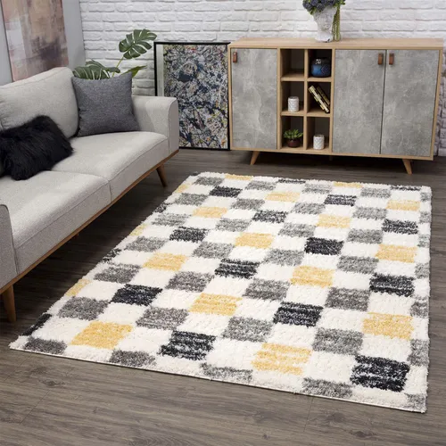 Hochflor-Teppich CARPET CITY "Pulpy 554", grau, 80x300cm - Kuscheliger Hochflor-Teppich im Ethno-Stil für ein warmes Wohnambiente. Strapazierfähig aus 100% Polypropylen, pflegeleicht und ideal für jedes Zimmer.