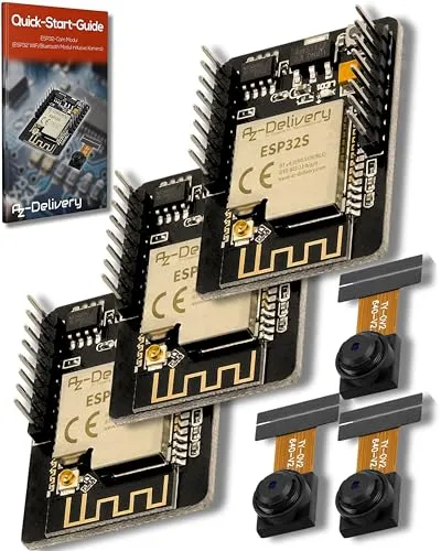 AZDelivery 3 x ESP32 Cam Modul mit Bluetooth und 2MP Kamera - Mainboards - Profitieren Sie von drei leistungsstarken ESP32 Cam Modulen mit Dual-Core-CPU und umfangreicher E-Book-Anleitung für einfache Projektstarts.