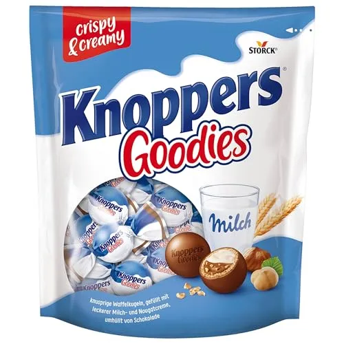 Knoppers Goodies Knusper Minis 180g – Knusprige Waffelkugeln mit Haselnuss und Schokolade - Praline mit knusprigen Waffelkugeln, gefüllt mit zarter Milch- und Nougatcreme sowie knackigen Haselnussstückchen – der perfekte Snack für jede Gelegenheit!