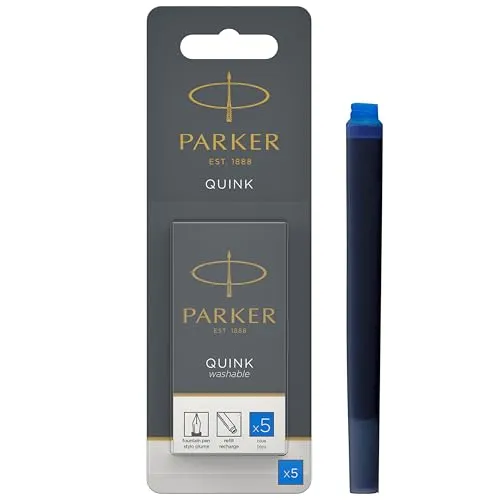 Parker Tintenpatronen für Füller | lange Patronen | auswaschbare blaue QUINK Tinte | 5 Stück (Blister-Packung)