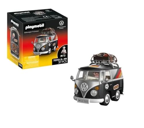 PLAYMOBIL | Volkswagen | Volkswagen T1 Camper GER Edition | Kultiger Retro‑Camper mit Sportausrüstung, Dachgepäckträger & Stickerbogen | Für Kinder ab 4 Jahren | 72313