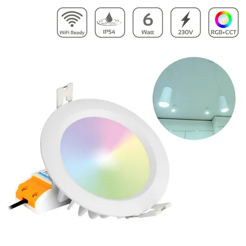 Mi-Boxer RGB+CCT LED Einbaustrahler 6W IP54 Ø111mm - Lampenzubehör mit 16 Millionen Lichtfarben, ideal für stimmungsvolles Lichtdesign in jedem Raum. Inkl. Treiber und Fernbedienung für einfache Steuerung.