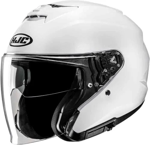 HJC Jet Motorradhelm i31 UNI Pearl White XL - Motorradhelm mit fortschrittlicher Polycarbonatschale für hohe Schlagfestigkeit, integriertem Sonnenschutz und optimalem Belüftungssystem für maximalen Komfort.