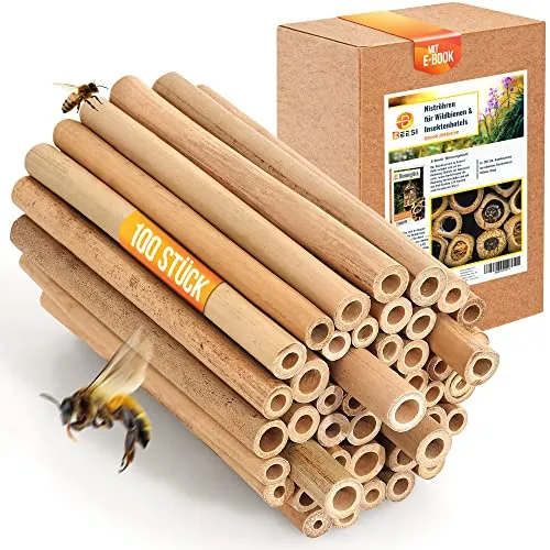 BEESI Insektenhotel mit 300 Bambushülsen - Insektenhotel für Wildbienen, bietet 300 Nisthülsen aus Bambus für effektive Nisthilfe und unterstützt die Artenvielfalt im Garten.