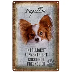 Roomando Metallschild Blechschild Spruch 20x30cm Papillon Hund 20x30