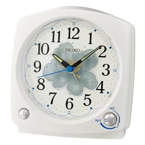 Seiko Clocks Wecker QHP012W - Spieluhren mit ruhigem Sweep-Sekundenzeiger und wählbarem Alarm (1 Vogelgesang / 3 Melodien / Piepton), ideal für stressfreies Aufwachen.