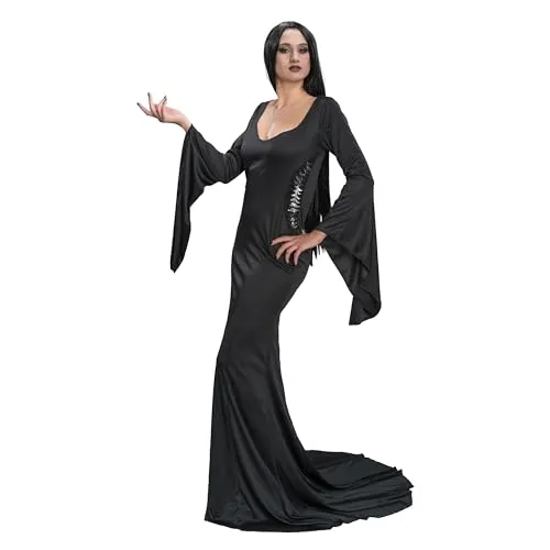 Chaks Kostüm Morticia für Damen - Langes schwarzes Kleid Größe S, perfektes Halloween-Kostüm für gruselige Partys und Fans der Addams Family