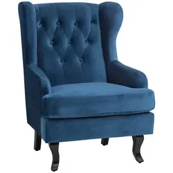 Ohrensessel ALTA Samtstoff Dunkelblau - Eleganter Retro-Sessel im Chesterfield-Stil, ideal zum Entspannen. Die dicke Polsterung und der hochwertige Samtstoff bieten höchsten Komfort, während die majestätischen Holzbeine für einen stilvollen Akzent sorgen.