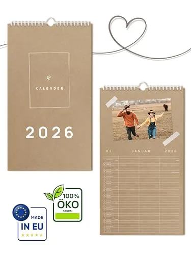 UNITURE® - Bastelkalender 2026 Fotokalender [Langes Format] - DIY Kalender zum Foto einkleben für kreative Momente - Kalender zum selber gestalten (Kraftpapier) - Ideal als Geschenk